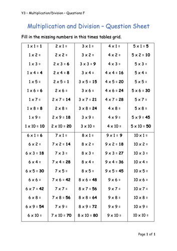 Y3 Math - Multiplication/Division (Free) | Teaching Resources