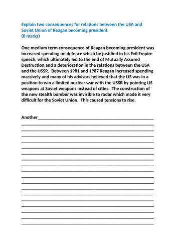 GCSE SUPER POWER RELATIONS AND THE COLD WAR LESSON 23. REAGAN AND THE ...