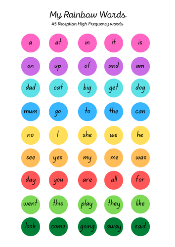 My Rainbow Words (45 Reception High Frequency words | Teaching Resources