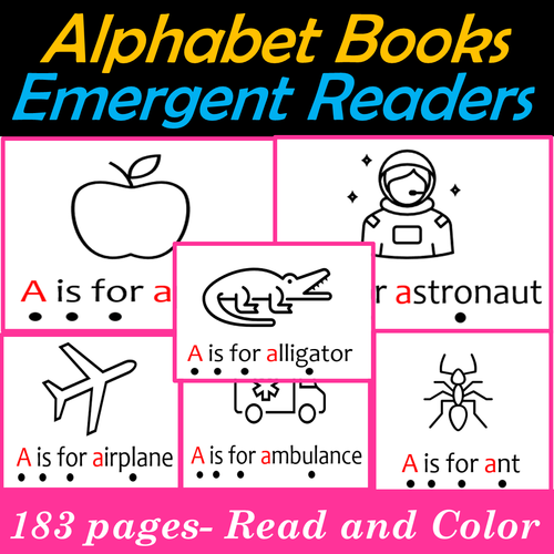 Alphabet Emergent Readers| 26 Beginning Sounds ABC Coloring Books - 200 ...