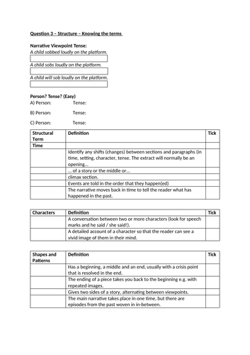 AQA English Language- Paper 1: Question 3- Structure. | Teaching Resources