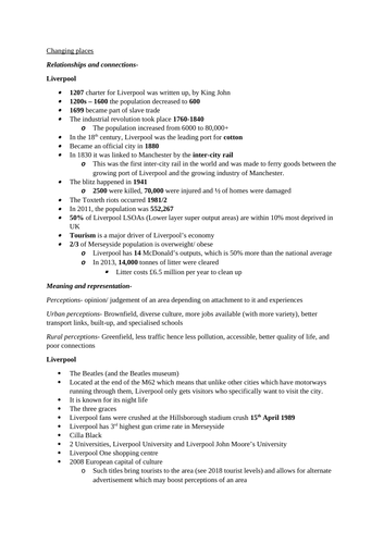 A Level Geography Changing Places revision notes (WJEC/ Eduqas)