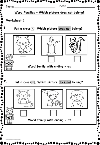 cvc word families phonics worksheets odd one out teaching resources