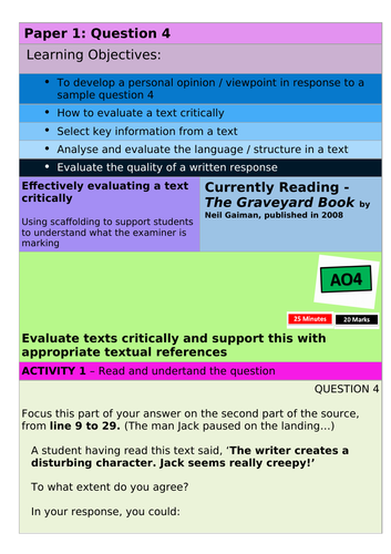 GCSE English language Paper 1 Question 4 | Teaching Resources