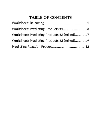 5 WORKSHEET Predicting Products and BALANCING EQUATIONS WORKSHEETS Grade 11 Chemistry WITH ANSWERS