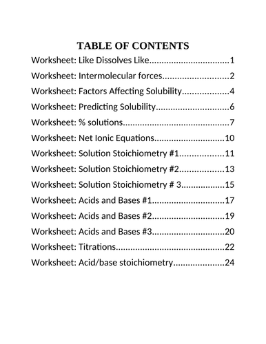 14 WORKSHEETS SOLUTION AND SOLUBILITY, 2 Solutions Quiz 1 Acid QUIZ ...