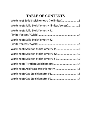 11 WORKSHEETS STOICHIOMETRY Worksheets Grade 11 Chemistry Worksheets WITH ANSWERS