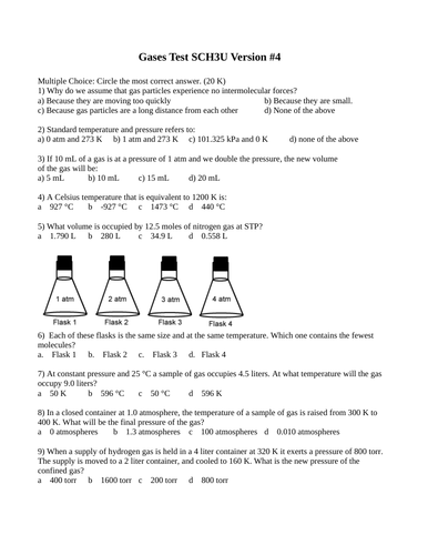 Gases Test Package Grade 11 Chemistry Version #4