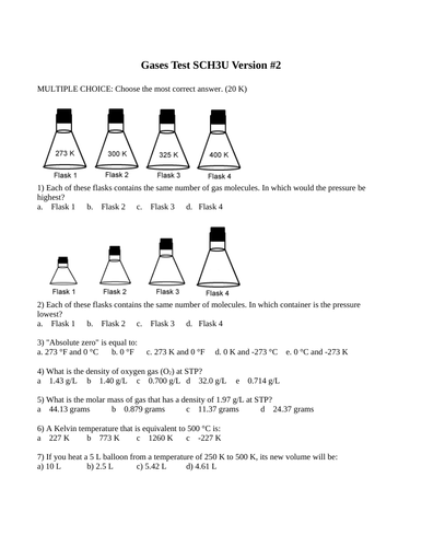 Gases Test Package Grade 11 Chemistry Version #2