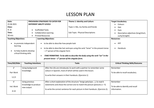 Descripción Fisica Spanish KS3