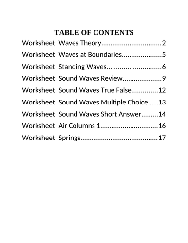 9 Worksheets WAVES WORKSHEETS and SOUND WORKSHEETS Grade 11 Physics Worksheets WITH ANSWERS