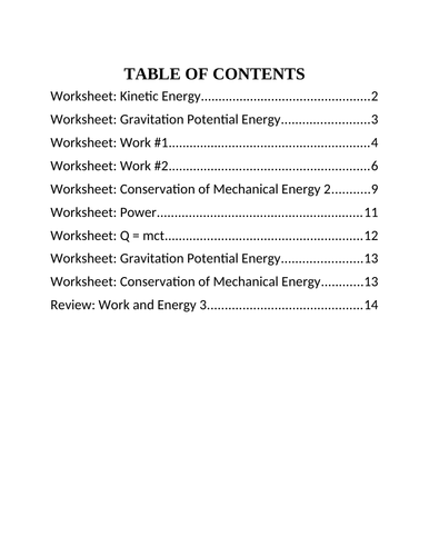10 WORKSHEETS WORK AND ENERGY Worksheets Grade 11 Physics Worksheet WITH ANSWERS
