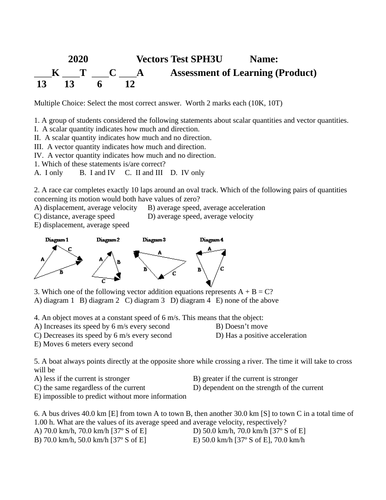 Uniform Motion and Vectors Test #1 Grade 11 Physics