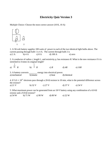 Quiz Magnetism ELECTRICITY TEST PACKAGE Grade 11 Physics (17 ...
