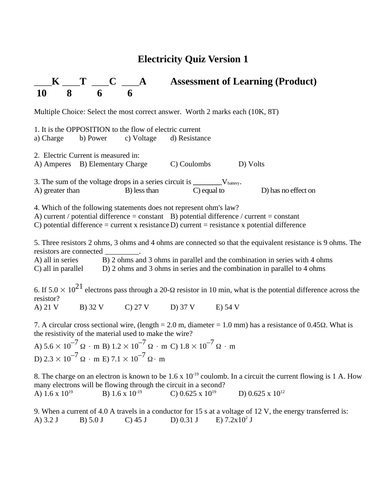 Electricity and Magnetism Quiz and Test Package Grade 11 Physics Version #1