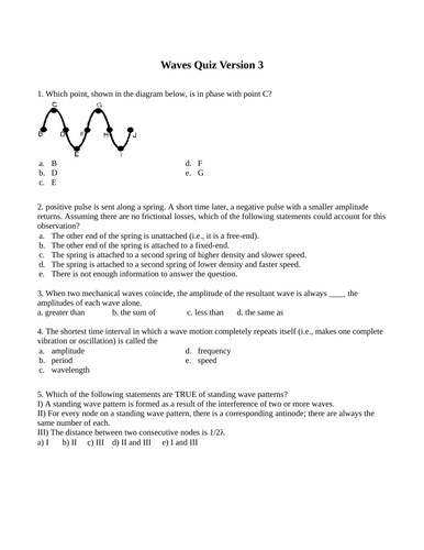 Longitudinal, Transverse Waves, Standing Waves, Quizzes and Test Package Grade 11 Physics Version #3