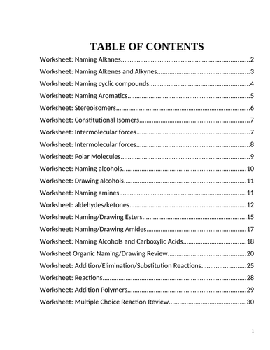 Worksheets Grade 12 Chemistry Organic Chemistry (Unit #1) | Teaching