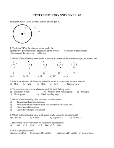 2 Naming Quiz, 1 Bonding Quiz, 1 CHEMISTRY TEST PACKAGE Grade 10 Science Test WITH ANSWERS#2