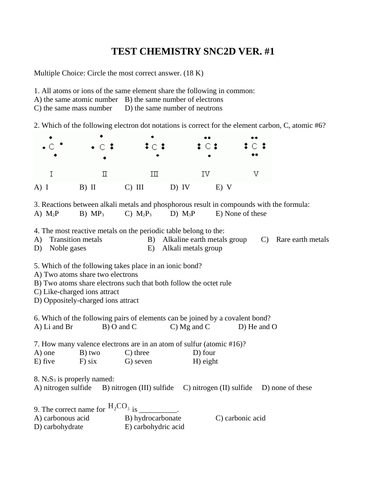 4 ASSESSMENTS Chemistry Quiz CHEMISTRY TEST PACKAGE Grade 10 Science Quizzes WITH ANSWERS #1