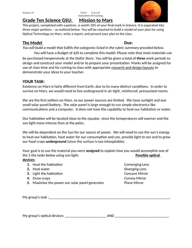 Culminating Task Grade 10 Science