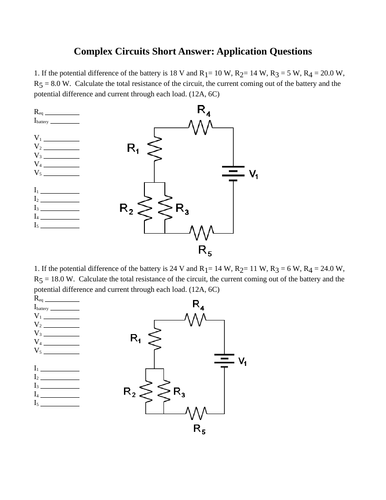 SOLVING COMPLEX CIRCUITS Short Answer Grade 11 Physics Electricity Unit, Voltage, Current Resistance