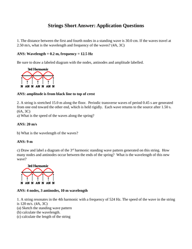 WAVES IN STRINGS, RESONANCE, HARMONICS Short Answer Grade 11 Physics (12 PGS)