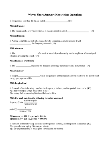 MECHANICAL WAVES SHORT ANSWER Grade 11 Physics Theory and Calculations (17PG)