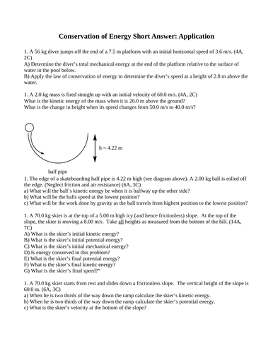 CONSERVATION OF ENERGY Roller Coasters Pendulums Short Answer Grade 11 Physics