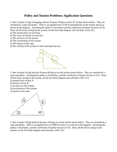 TENSION, PULLEYS, NET FORCE, ACCELERATION Short Answer Grade 11 Physics (29PG)