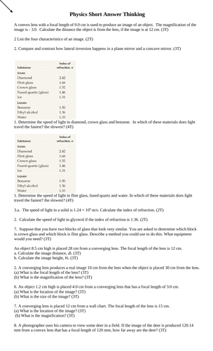 48PGS PHYSICS UNIT Light, Images, Reflection, Refraction, Snell's Law Short Answer Grade 10 Science