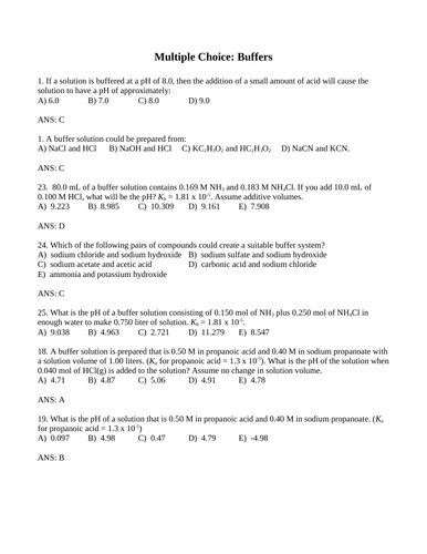 TITRATIONS, Salts, Buffers Power Point and Multiple Choice WITH ANSWERS ...