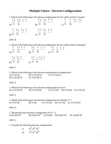 Complete & Condensed ELECTRON CONFIGURATIONS Multiple Choice Grade 12 Chemistry (18PG)