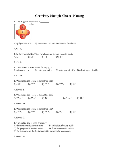 NAMING COMPOUNDS Multiple Choice Grade 10 Science Naming Ionic and Covalent WITH ANSWERS (18PG)