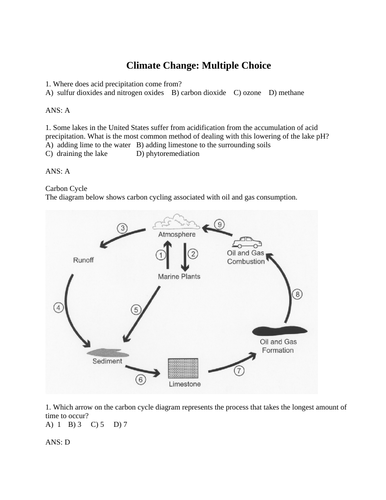 Weather, Global Warming, CLIMATE CHANGE  Multiple Choice Grade 10 Science WITH ANSWERS (19PGS)