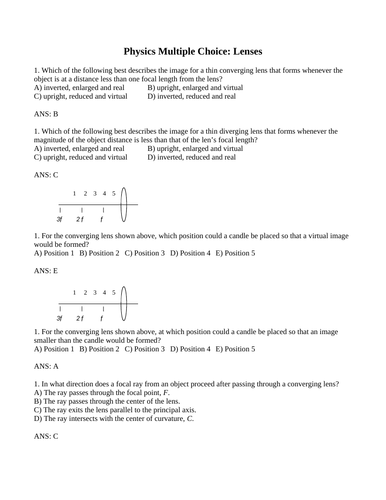 Converging Lenses Diverging Lenses Lens Applications, Sight Physics Multiple Choice Grade 10 Science