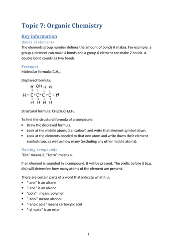 AQA GCSE 9-1 Chemistry Notes: Organic Chemistry | Teaching Resources
