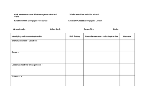 primary school trip risk assessment template