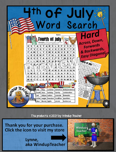 Fourth of July Word Search  HARD  Teaching Resources