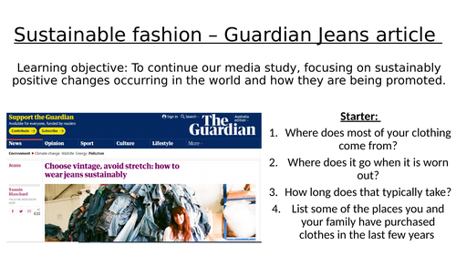 Fast Fashion article analysis Teaching Resources