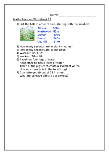 maths revision worksheet 29 teaching resources