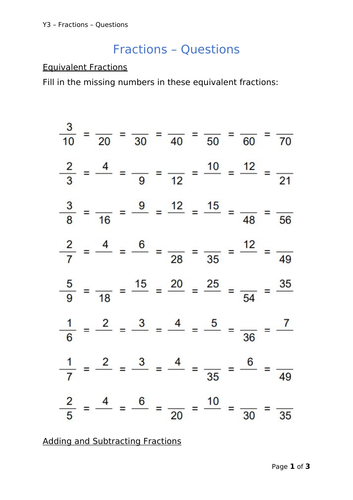 Y3 Maths - Fractions | Teaching Resources