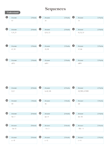 Sequences Worksheet + Answers (Foundation GCSE) | Teaching Resources