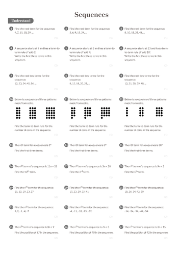 Sequences Worksheet + Answers (Foundation GCSE) | Teaching Resources