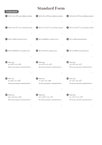 Standard Form Worksheet + Answers (Higher GCSE) | Teaching Resources