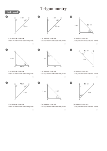 Trigonometry Worksheet Answers Foundation Gcse Teaching Resources 2775