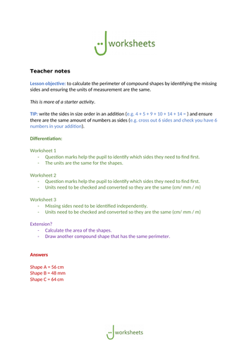 Perimeter of compound shapes worksheet | Teaching Resources