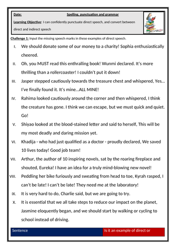 speech worksheet ks3