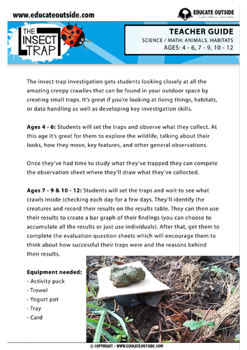 The Insect Pitfall Trap Science Investigation - Livings Things - Data ...