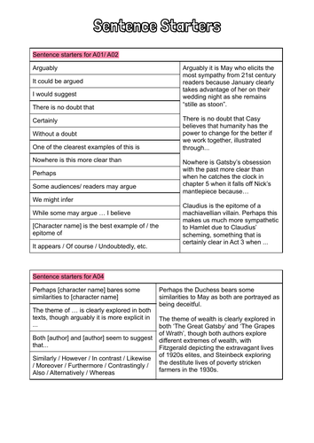 literature review sentence starters