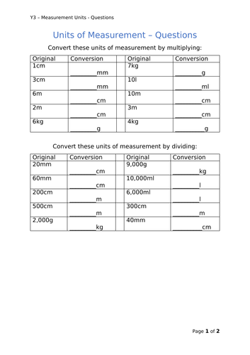 Y3 Maths - Units of Measurement | Teaching Resources